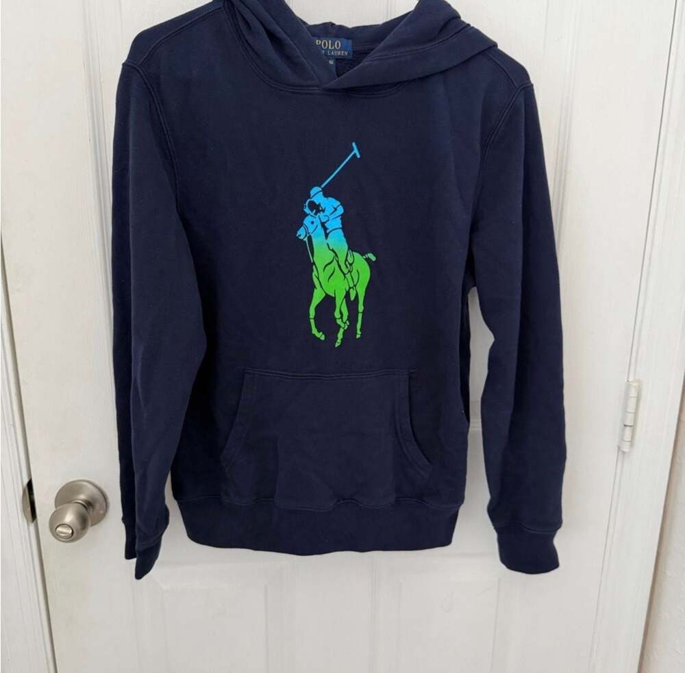 Polo Ralph Lauren Navy Blue Hoodie with Gradient Big Pony Logo